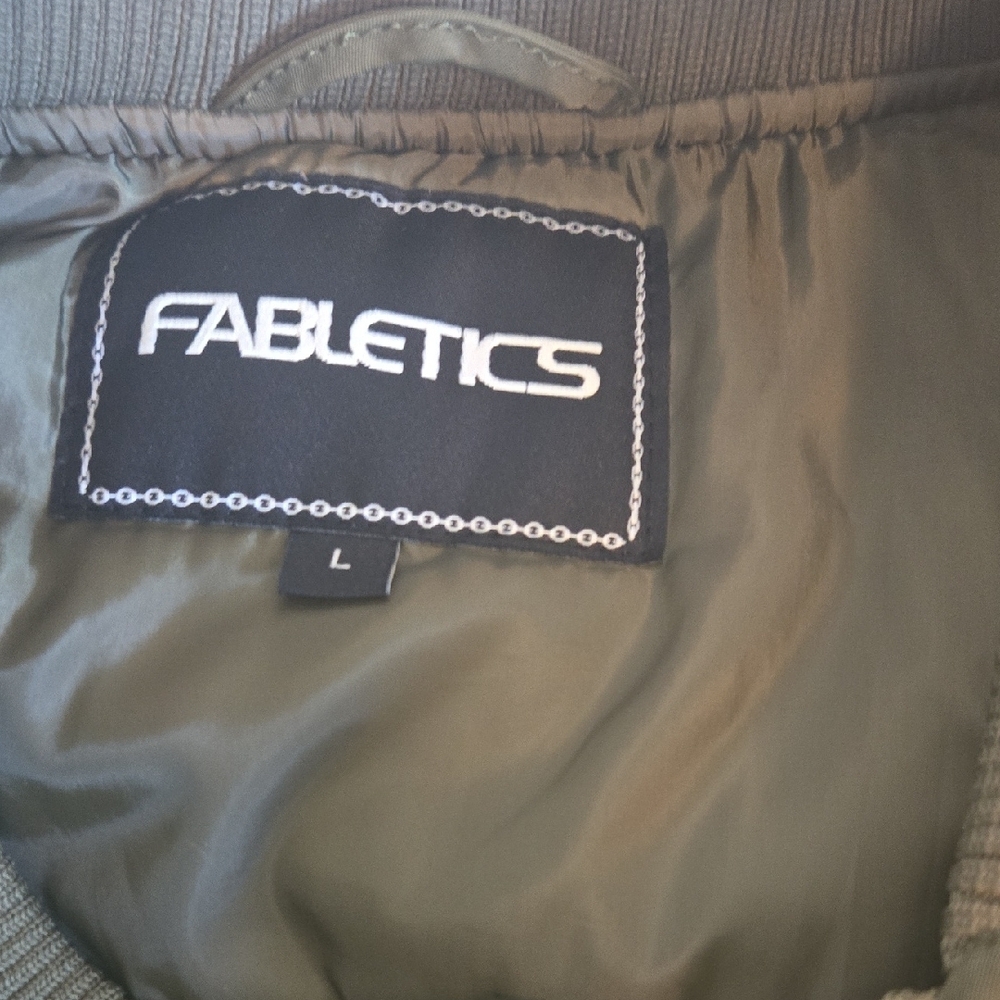 Fabletics Olive Green Bomber Jacket Size Large L Zip Front Utility Sleeve - Picture 3 of 5